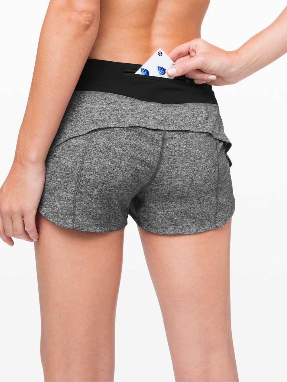 lululemon athletica Gray Layered Running Shorts with Black Waistband